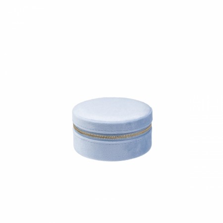 DARK Velvet Jewellery Box Round Light Blue